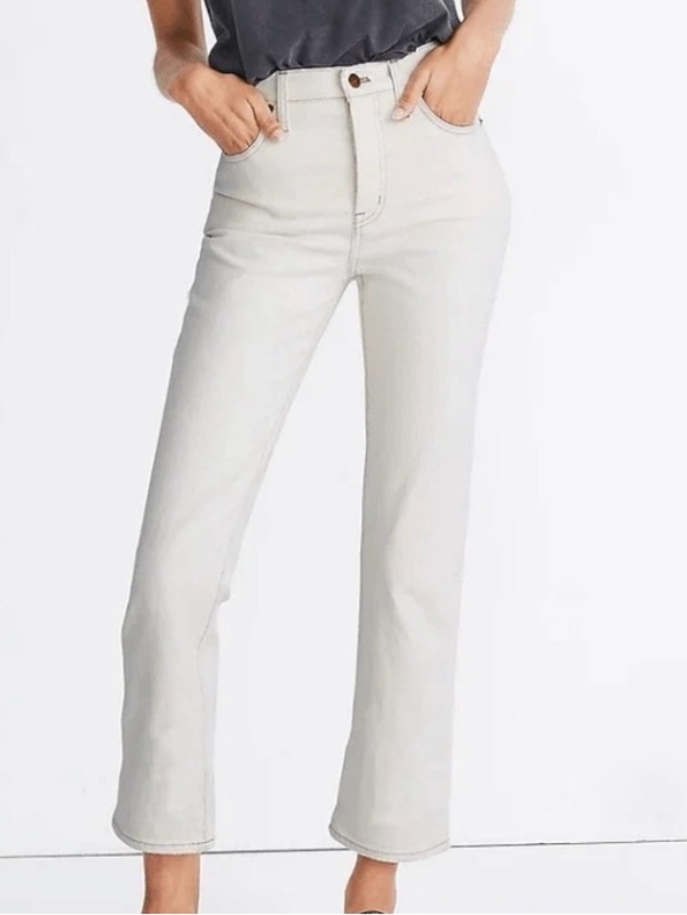Madewell Slim Demi-Boot Jeans in Cloud Lining White Style AJ198 Size 30